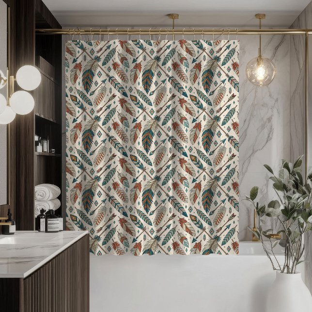 Rideau de douche tribal autochtone flèches et plum (Tribal Shower Curtain Native Arrows and Feathers)