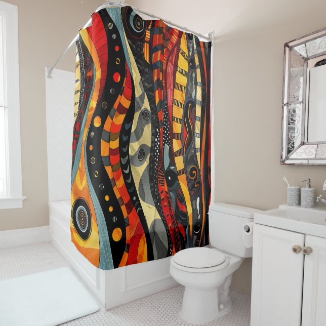 Rideau de douche tribal Motif africain (En situation)