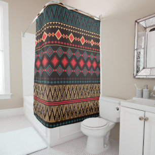 Rideau de douche tribal Motif noir et rouge