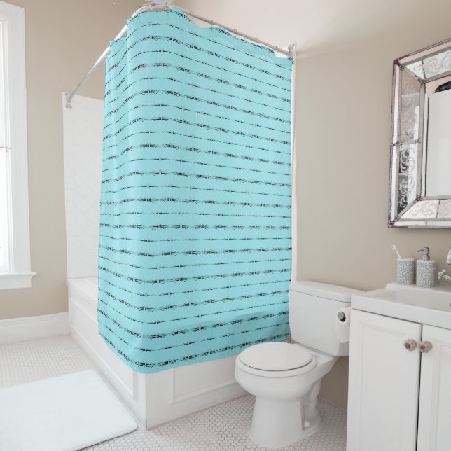 Rideau de douche turquoise à motif de luxe délicat (En situation)