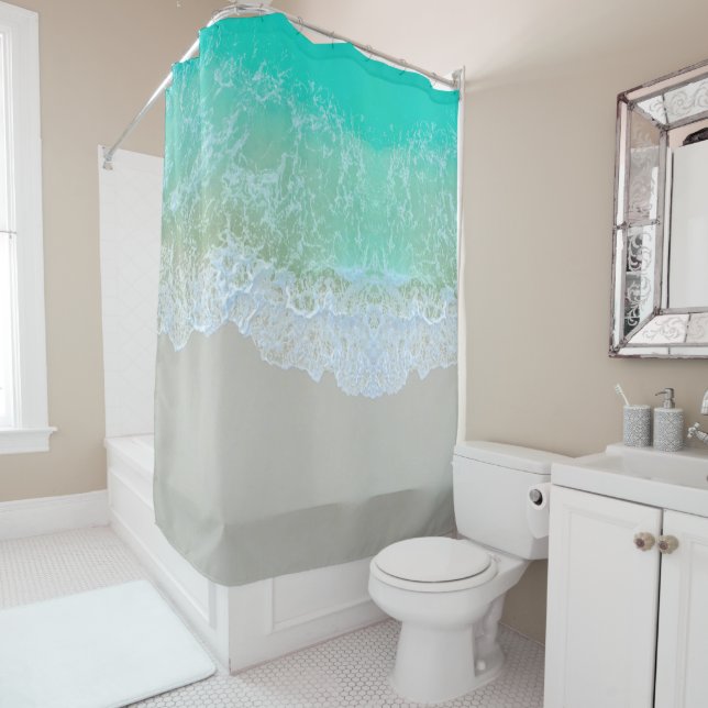 Rideau de douche vague de plage turquoise (En situation)