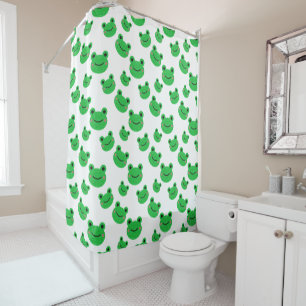 Rideau de douche vert et blanc Motif grenouille