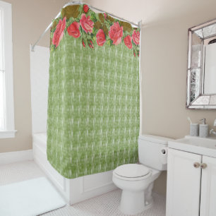 Rideau de douche vert floral