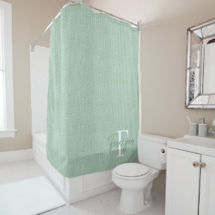 Rideau de douche vert monogrammé