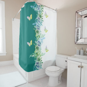Rideau de douche vert sarcelle inspiré de la natur