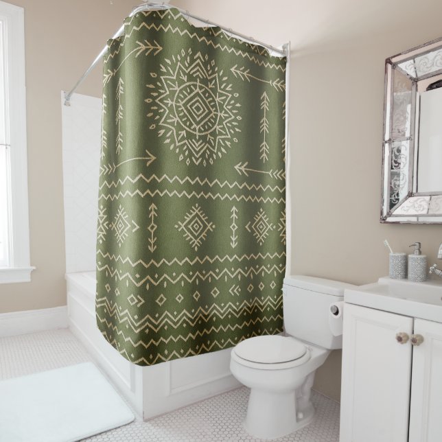 Rideau de douche vert sauge atténué (En situation)