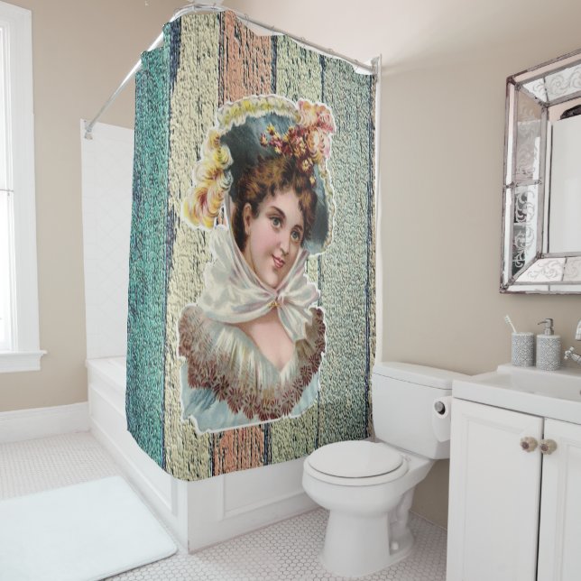 Rideau de douche vert victorien (En situation)