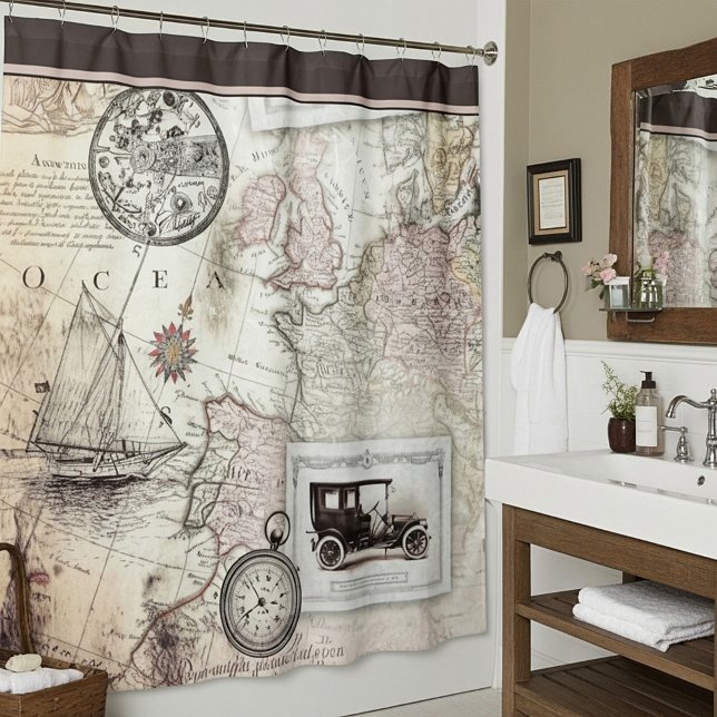 Rideau de douche vintage voyage (Créateur téléchargé)