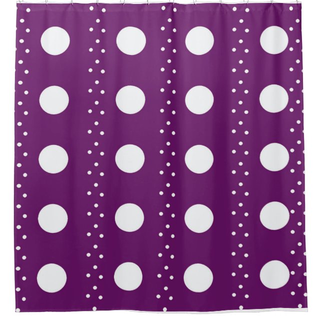 Rideau de douche violet foncé et blanc à pois – Mo (Devant)