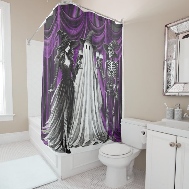 Rideau de douche violet gothique d'Halloween (En situation)