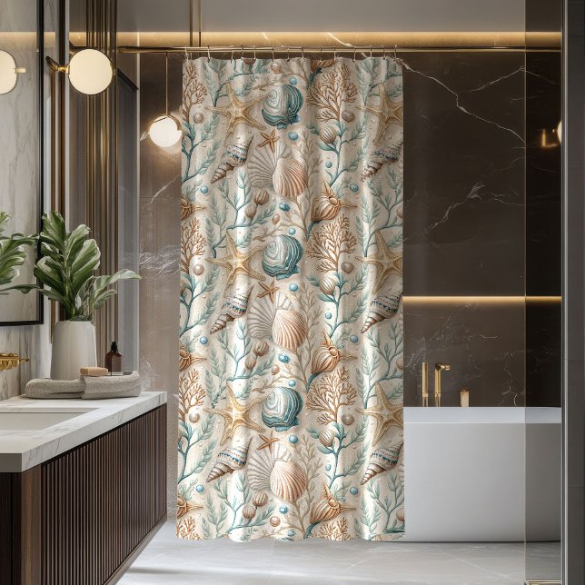 Rideau de maison de plage Ivory et bleu charme mar (Beach House Curtain Ivory and Blue Maritime Charm)