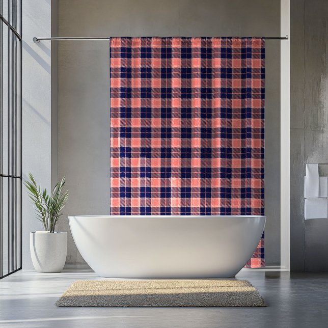 Rideau de maison de retraite corail marine carreau (Retirement Home Curtain Coral Navy Plaid Design)
