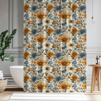 Rideau de mariage bohème fleurs ivoire bleu poussi