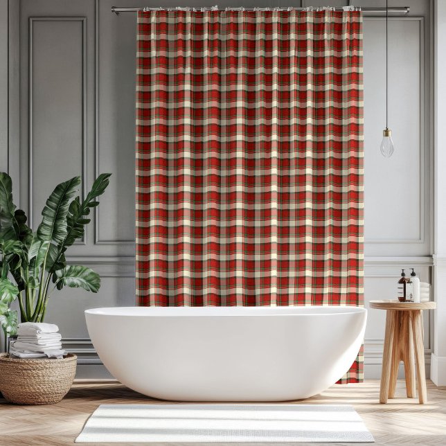 Rideau de Noël Classique Rouge Vert à Carreaux (Classic Christmas Curtain Red Green Plaid Style)