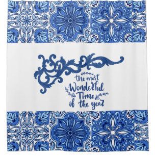 Rideau de salle de bain bleu Mandala