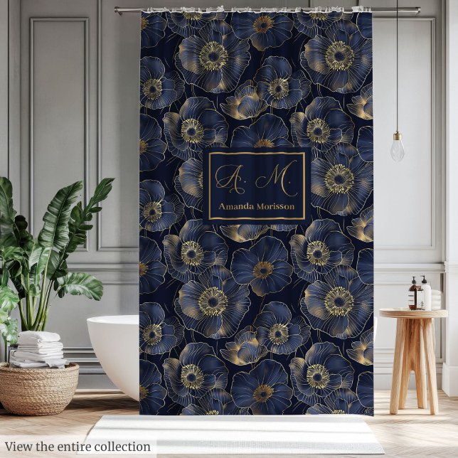 Rideau de salle de bain chic Navy Gold (Chic Navy Gold Bathroom Statement Curtain)