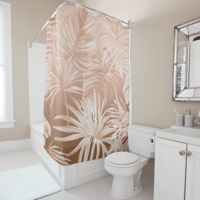 Rideau de salle de bain Mocha Boho Tropical (En situation)