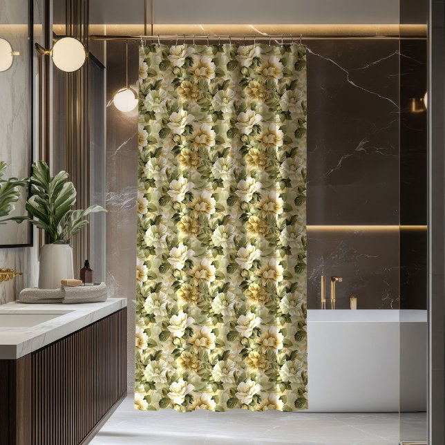 Rideau de salle de bain Vert Or Élégant Pastel Chi (Green Gold Bathroom Curtain Elegant Pastel Chic)
