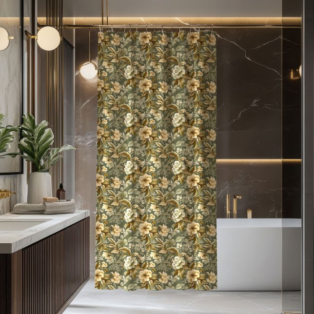 Rideau Élégant Shabby Chic Vert Sauge Doré Style (Shabby Chic Elegant Curtain Gold Sage Green Style)