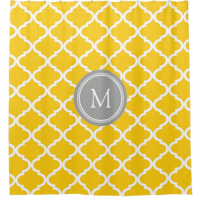 Rideau en douche blanc jaune de monogramme de (Devant)