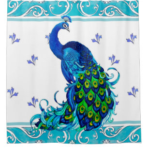 Rideau en douche bleu de remous de paon