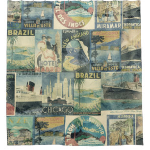 Rideau en douche de collage d'étiquette de Vintage