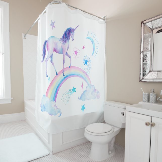 Rideau en douche de licorne d'arc-en-ciel (En situation)