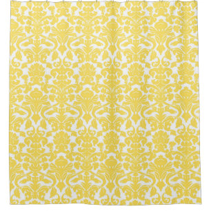 Rideau en douche floral blanc jaune de damassé