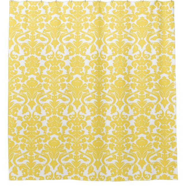 Rideau en douche floral blanc jaune de damassé (Devant)