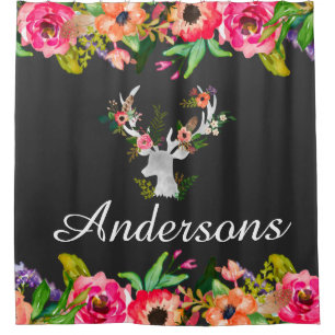 Rideau en douche floral de Bath de cerfs communs