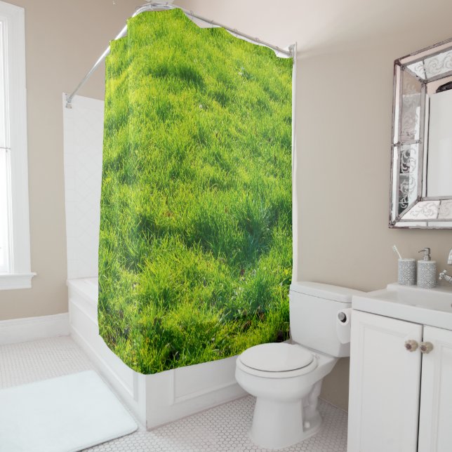 Rideau en douche frais d'impression d'herbe verte (En situation)