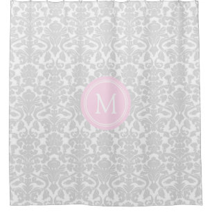 Rideau en douche gris de monogramme de rose de