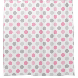 Rideau en douche gris rose de pois