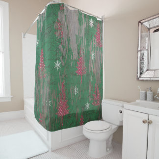 rideau en douche rustique vintage d'arbre de Noël