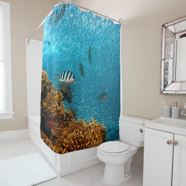 Rideau en douche sous-marin avec le corail et les (En situation)