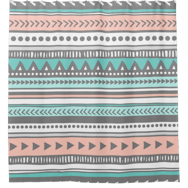 Rideau en douche tribal de corail turquoise gris (Devant)