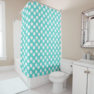 Rideau en douche turquoise et blanc de point de