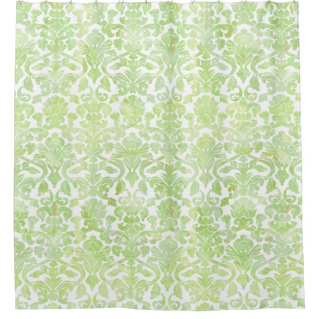 Rideau en douche vert clair de damassé d'aquarelle (Devant)