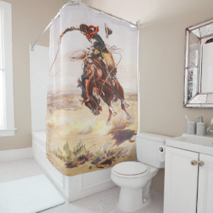 Rideau en douche vintage de cavalier de Bronc de