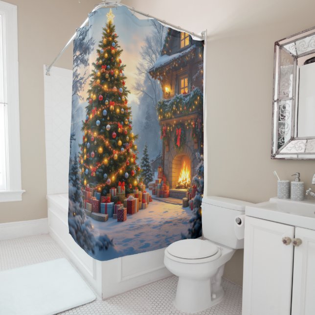 Rideau extérieur de douche de Noël (En situation)
