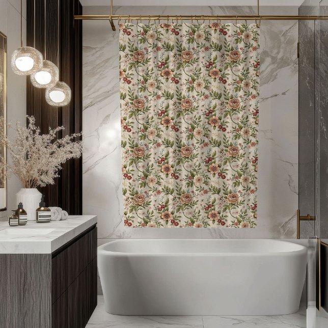 Rideau Floral Pastel Shabby Chic Décoration de Sal (Pastel Floral Curtain Shabby Chic Bath Décor)
