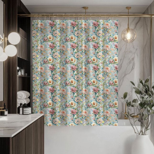 Rideau Floral Romantique Rococo Pastel Salle de Ba (Romantic Floral Curtain Rococo Pastel Bathroom)