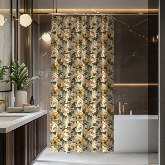 Rideau Luxueux Botanique Moderne Vert Or Accent (Modern Green Gold Curtain Lux Botanical Accent)