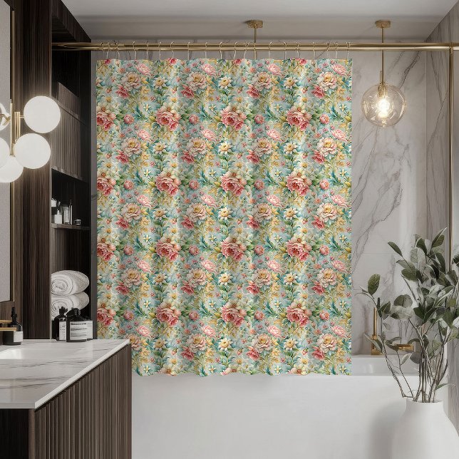 Rideau Pastel Bloom Rococo Inspiré Accent de Salle (Pastel Bloom Curtain Rococo-Inspired Bath Accent)