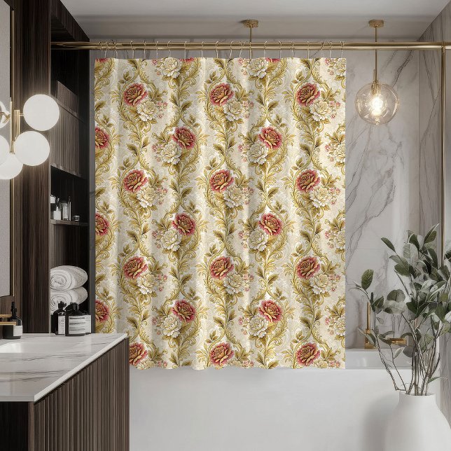 Rideau Pastel Damask Inspiration Victorienne pour  (Pastel Damask Curtain Victorian-Inspired Bath Look)