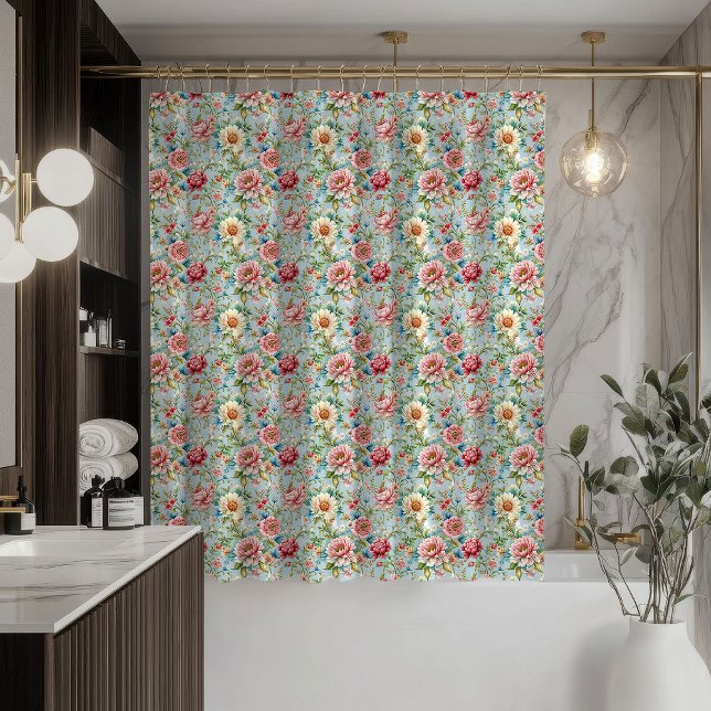Rideau pastel élégant aux fleurs rococo pour salle (Elegant Pastel Curtain Rococo Flowers for Bath)