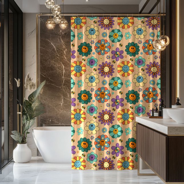 Rideau Pastel Rétro Funky Style Salle de Bain 70s (Retro Pastel Curtain Funky 70s Bathroom Style)