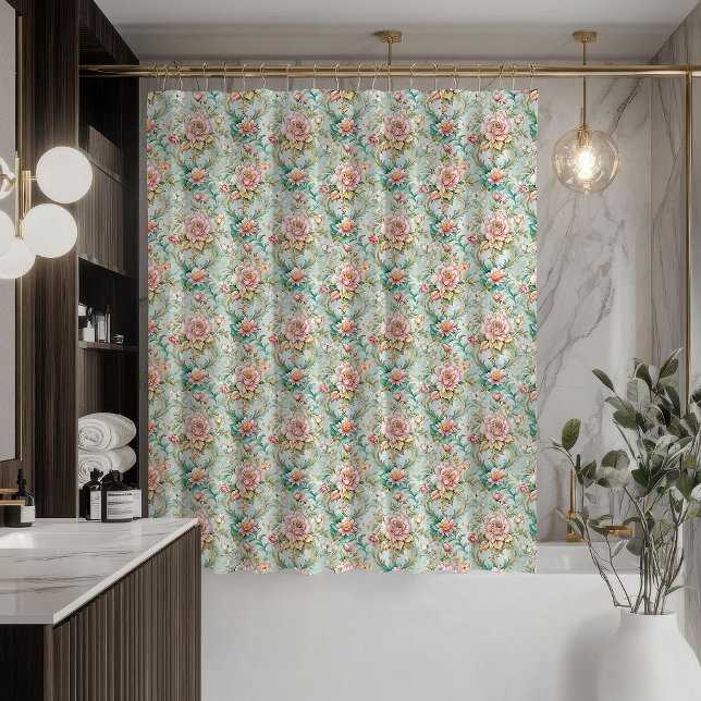 Rideau Rococo Pastel Fleurs Douces pour Décoration (Rococo Pastel Curtain Soft Flowers for Décor)