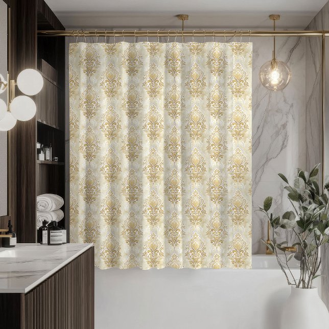 Rideau romantique en damas couleur ivoire crème po (Romantic Damask Curtain Cream Ivory Bath Décor)