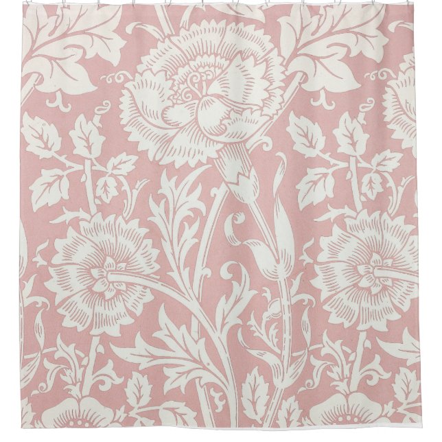 Rideau rose et rose en William Morris en douche (Devant)